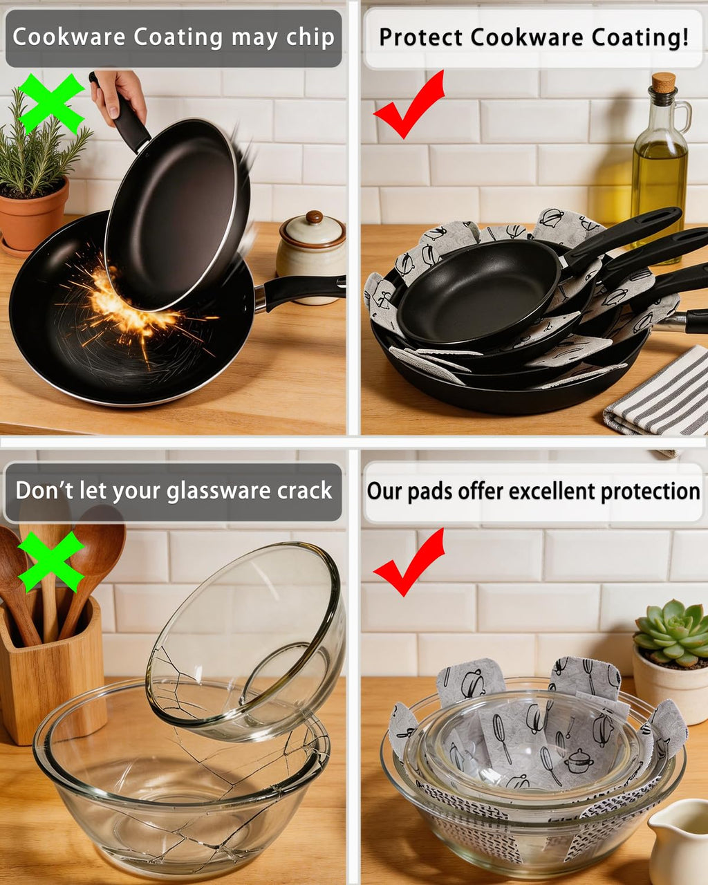 XUTONG Pot and Pan Protectors, Set of 12 and 3 Different Size, Cookware Protector Set/Pots and Pans Dividers/Pans Separator Anti-Slip to Avoid Scratching or Marring When Stacking