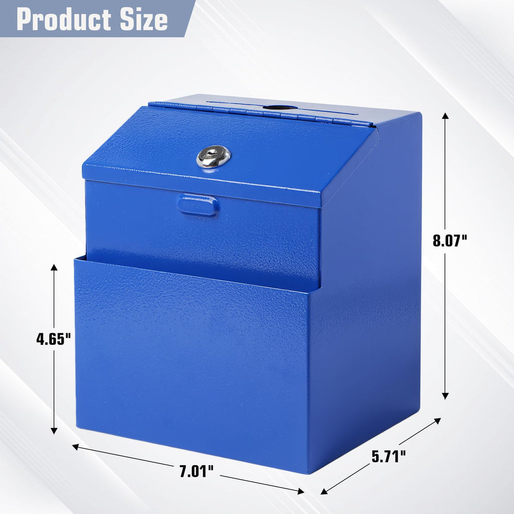 Suggestion Box with Slot and Lock & 50 Suggestion Sheets Wall Mounted Donation Box with Lock Steel Blue