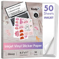 Koala Printable Vinyl Sticker Paper for Inkjet Printer - 50 Sheets White Glossy Sticker Paper, Waterproof Sticker Printer Paper 8.5x11 Inch, Tear-Resistant, Removable