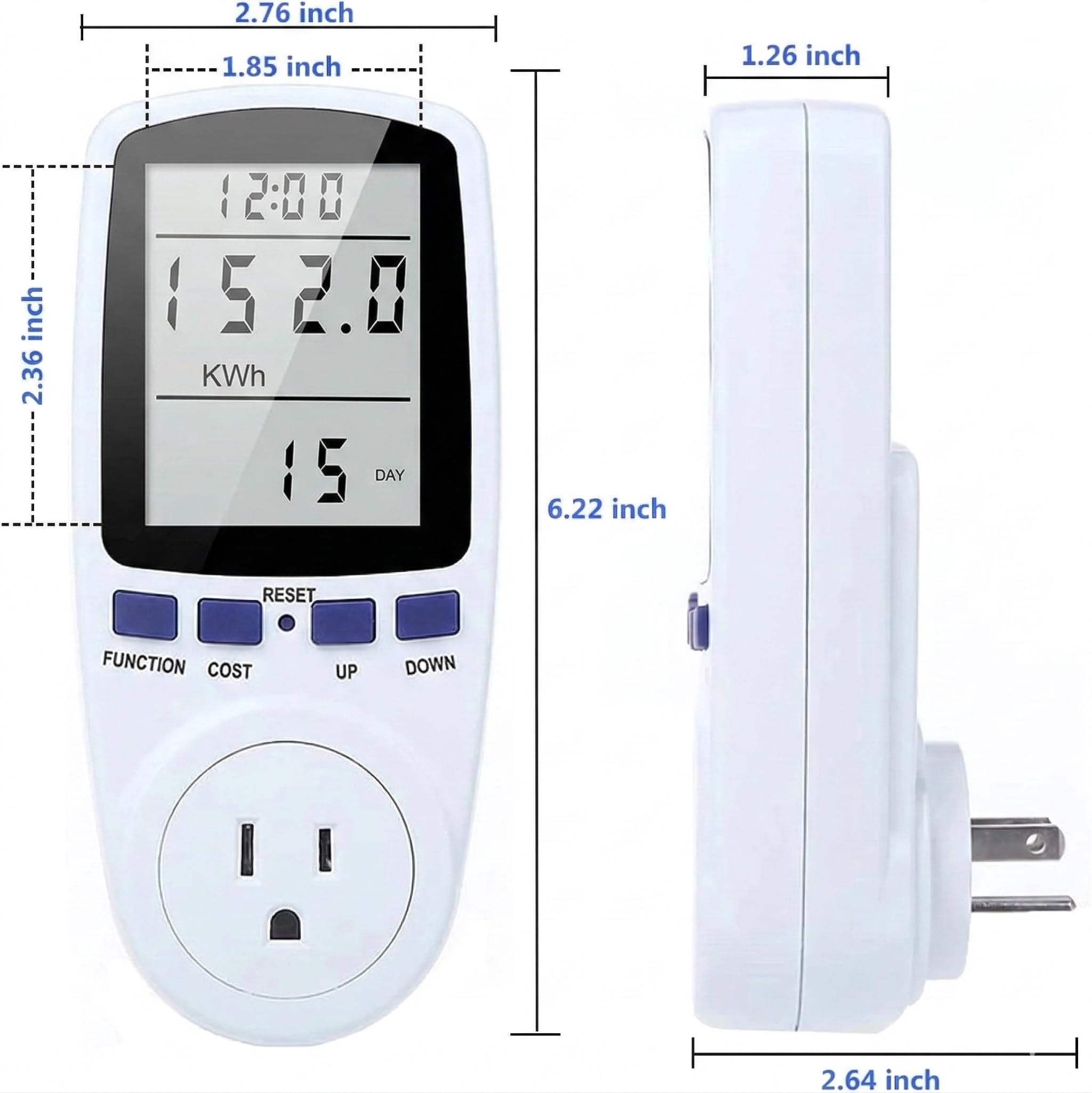 Stanz (TM) Plug Power Meter Monitor Energy Watt Voltage Amps Meter with Electricity Usage Monitor Max 15A 1800W