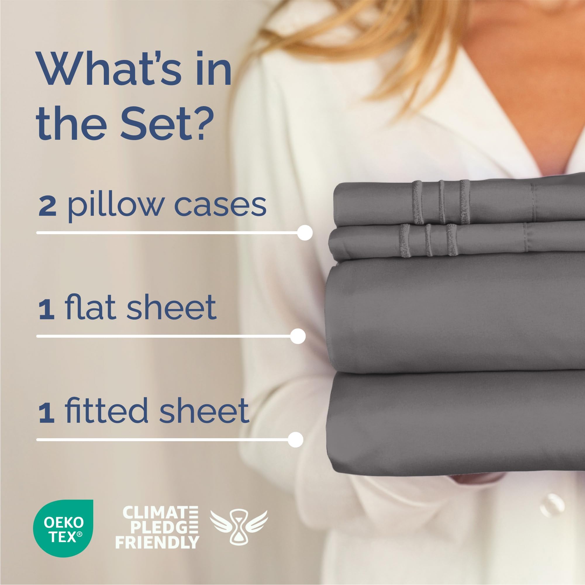 Queen Size 4 Piece Sheet Set - Comfy Breathable & Cooling Sheets - Hotel Luxury Bed Sheets for Women & Men - Deep Pockets, Easy-Fit, Soft & Wrinkle Free Sheets - Dark Grey Oeko-Tex Bed Sheet Set