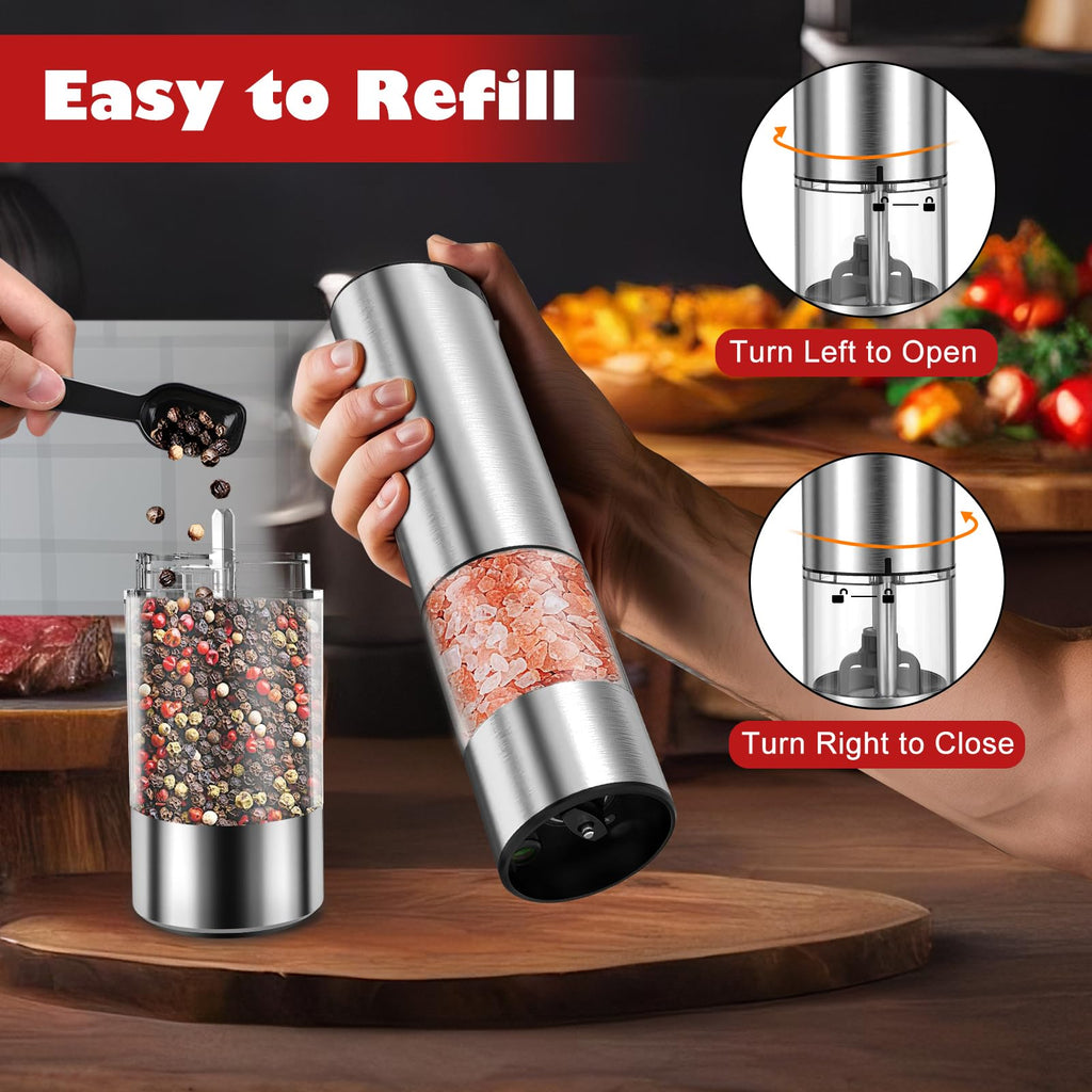 Rechargeable Electric Salt Pepper Grinder - Electric Salt or Pepper Mill with Ceramic Grind Refillable Salt Grinder Adjustable Coarseness Pepper Mills Automatic Salt Pepper Shaker