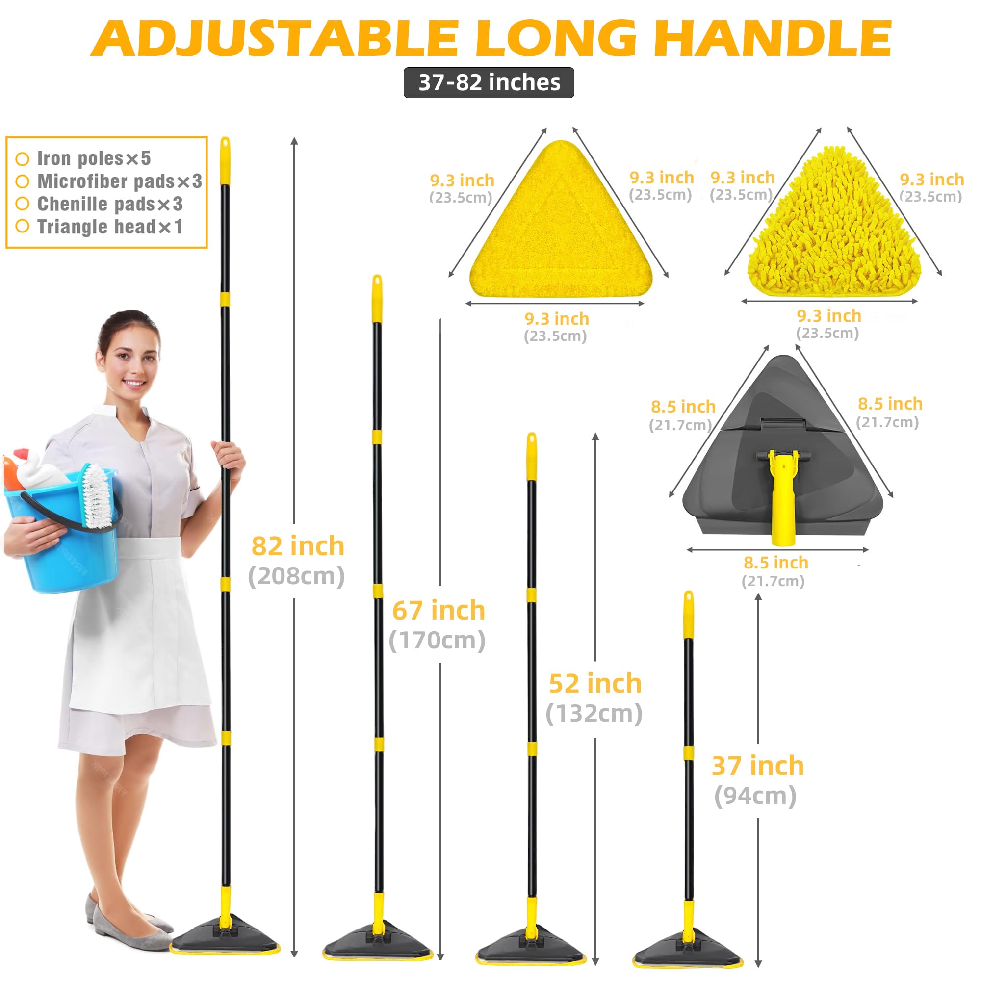 Newly Upgraded Wall Cleaner Mop with Long Handle 82 Inches, 3-in-1 Ceiling Cleaning Tool Duster with 6 Replacement Microfiber Chenille Pads for Painted Walls, Window, Floor, Baseboard