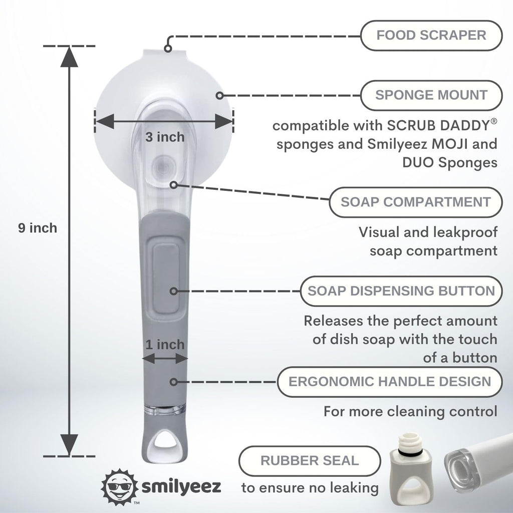 The Original Smiling Sponge Handle Soap Dispensing Handle by Smilyeez - Dishwand for Scrub Daddy Sponge (White)