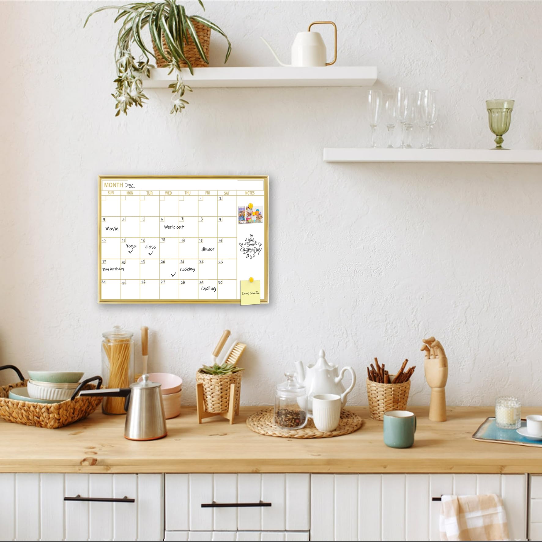 Marribol Golden Monthly Dry Erase Calendar Whiteboard for wall-40x30cm Portable Aluminum Frame,Magnetic Calendar White Board,Wall Planner Dry Erase Board for Office, Kitchen, School, Home-GG-CA