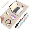 Double-Sided Office Desk Mat, Large Mouse Pad, Waterproof PU Leather Protective Pad, Laptop Desk Pad, Dual Use Cover Protector for Office/Home Keyboard (Beige+Orange, 31.5''×15.8'')