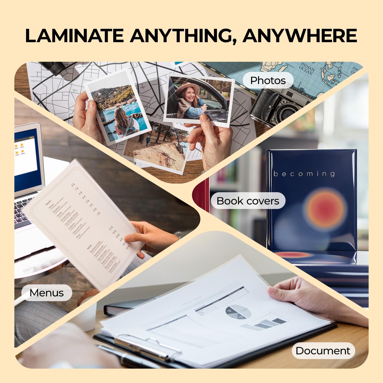 HTVRONT Self Adhesive Laminating Sheets-50 Sheets 9 X 12 Inches, No Machine Needed Clear Laminating Sheets