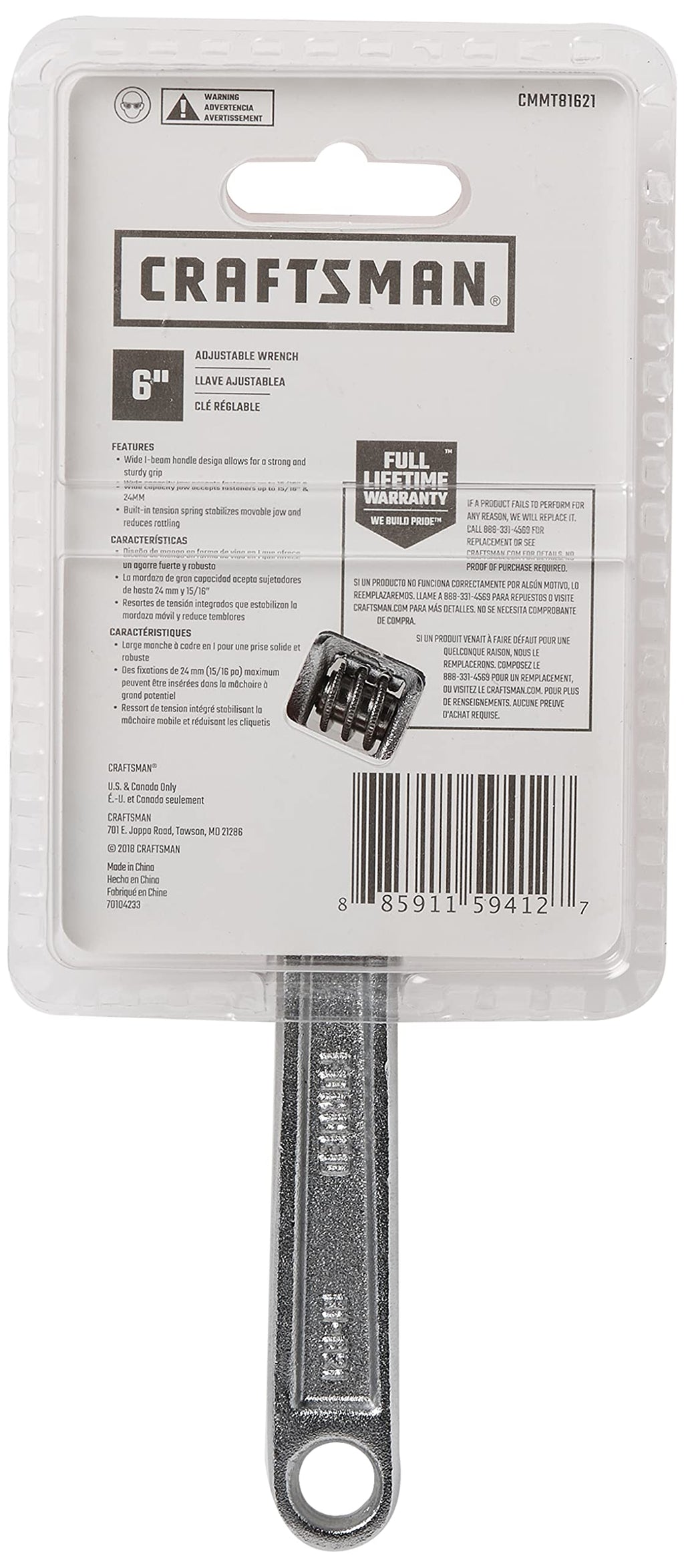 CRAFTSMAN® 6 in. All Steel Adjustable Wrench (CMMT81621)