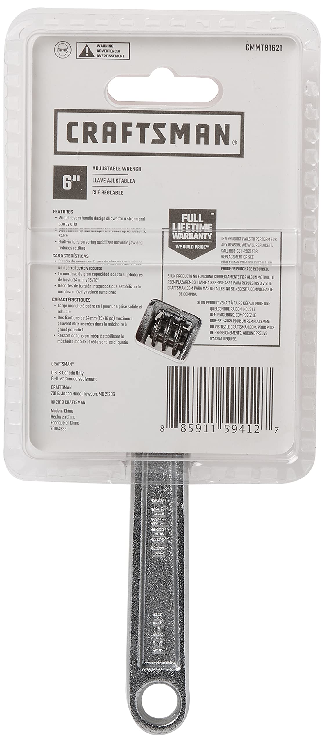 CRAFTSMAN® 6 in. All Steel Adjustable Wrench (CMMT81621)