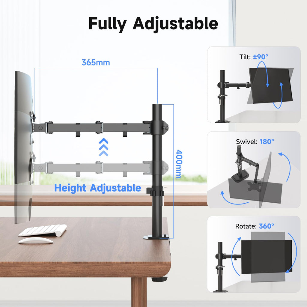 Suptek Single LED LCD Monitor Desk Mount Heavy Duty Fully Adjustable Stand for 1 / One Screen up to 32 inch (MD6421)