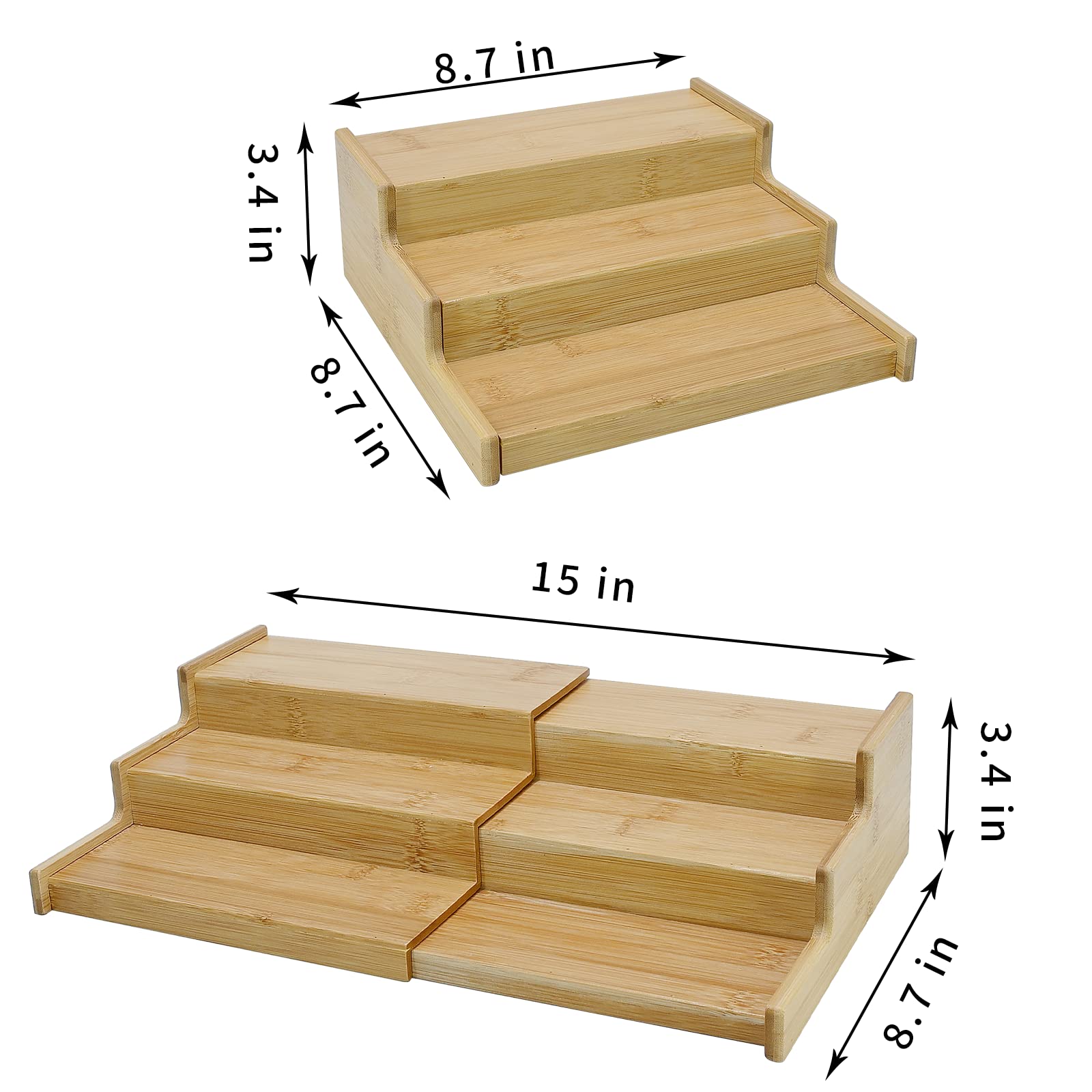 EATAKWARD Spice Rack Organizer, 3 Tier Expandable Spice Holder Kitchen Cabinet Spice Organizer Natural and Solid Bamboo Step Shelf Organizer SpiceTray Set for Cupboard, Countertop, Pantry