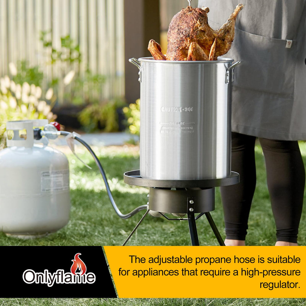 Onlyflame 12FT High Pressure 0-30 PSI Adjustable Propane Regulator and Hose - Grill Connector with Hose for Tabletop Grill, Fire Pit, Turkey Fryer and More