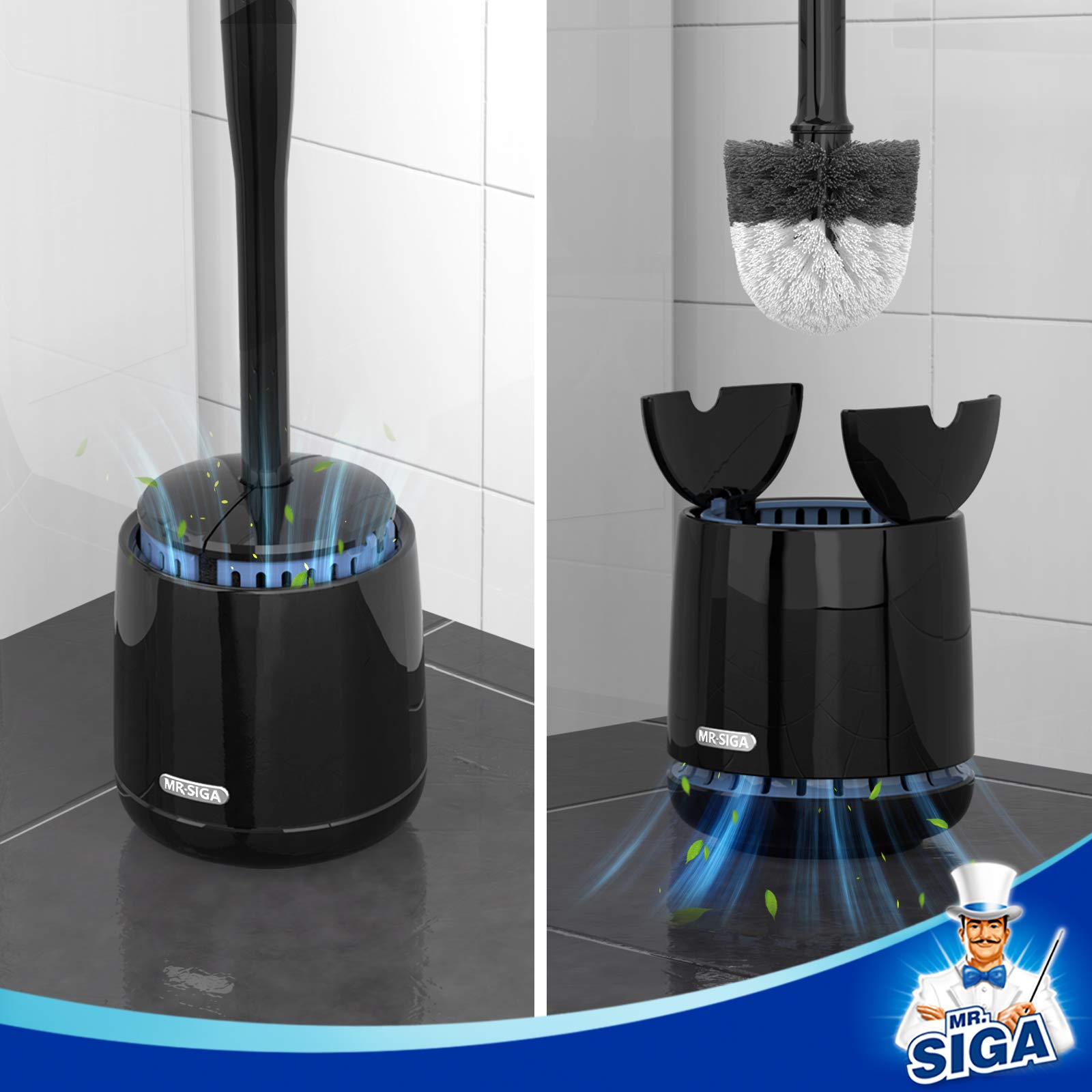 MR.SIGA Premium Toilet Bowl Brush and Holder with Solid Handle and Durable Bristles for Bathroom Cleaning, Black, 1 Pack
