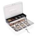 Cash Box with Money Tray and Lock, Money Box for Cash, Cash Register for Small Businesses, Metal Lock Box for Money Tiered 11.8 x 9.4 x 3.54 Inches White