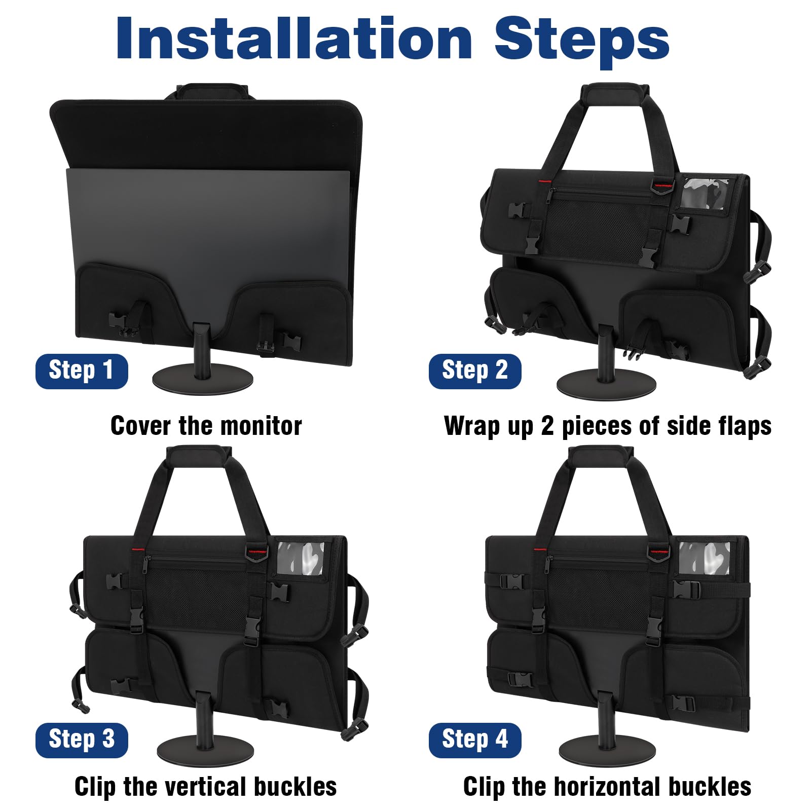 Monitor Carrying Case, Monitor Travel Case for 24" LCD Screens and Monitors, Protective Monitor Bag Computer Monitor Dust Covers with Padded Velvet Lining & Adjustable Shoulder Strap