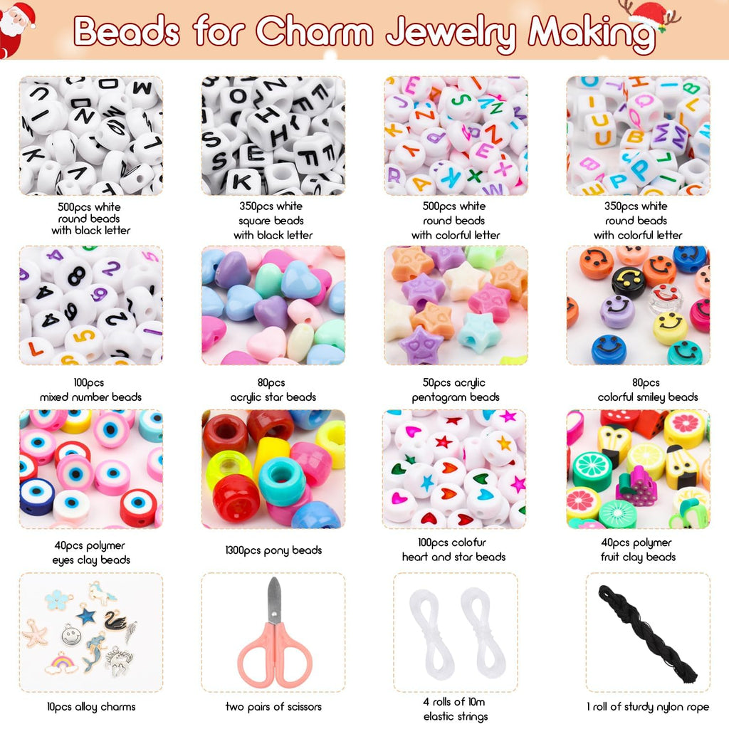 Song Xi 3500pcs Pony Beads for Bracelets, Friendship Bracelet Kit Included Letter Beads, Kandi Bead, Number Charm Bracelet Beads, Elastic Strings, Bracelet Making Kit Crafts for Adults