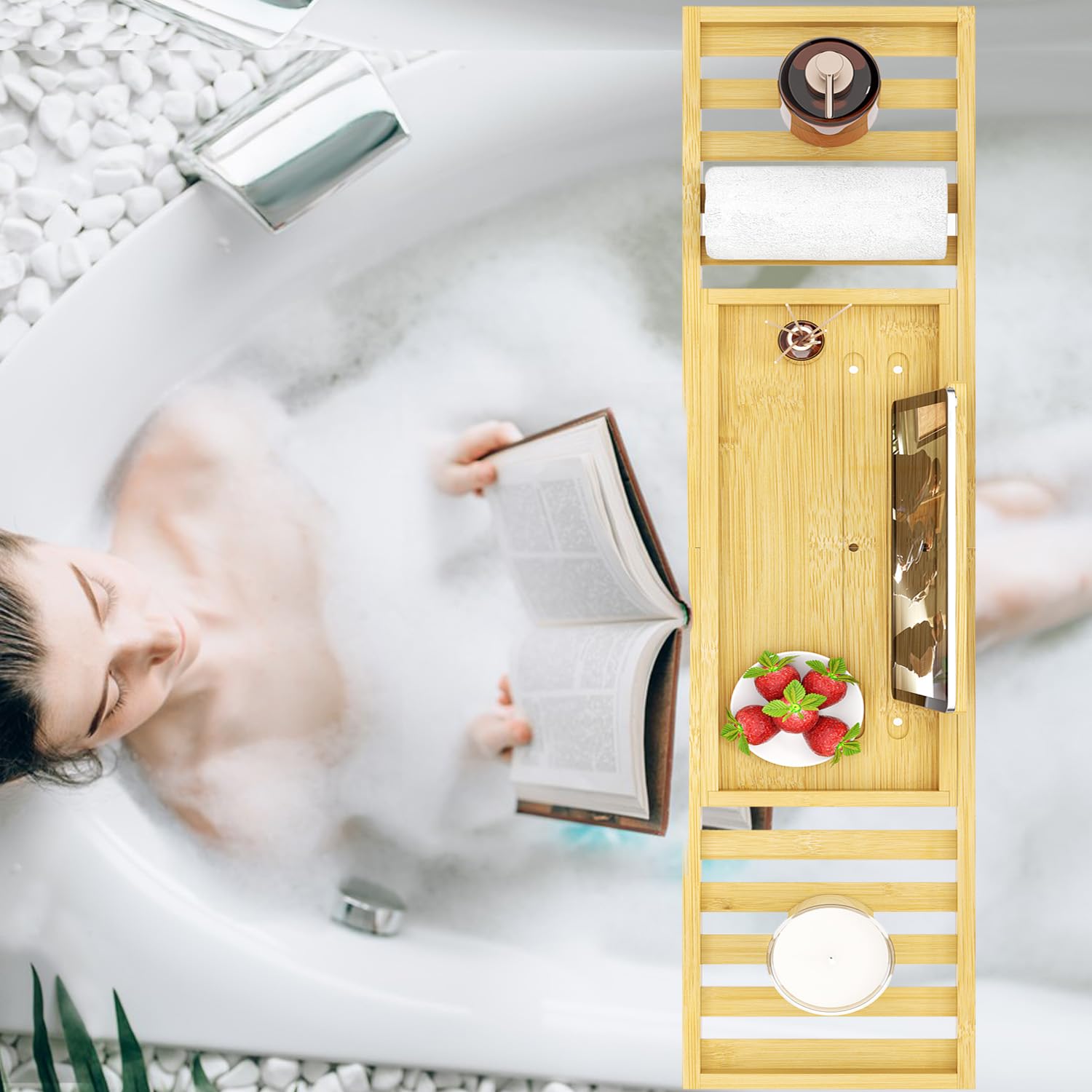 Bathtub Tray Caddy - Bath Tray - Bath Tub Tray Caddy for Bathtub, Expandable Size, Fits Most Bath Tubs