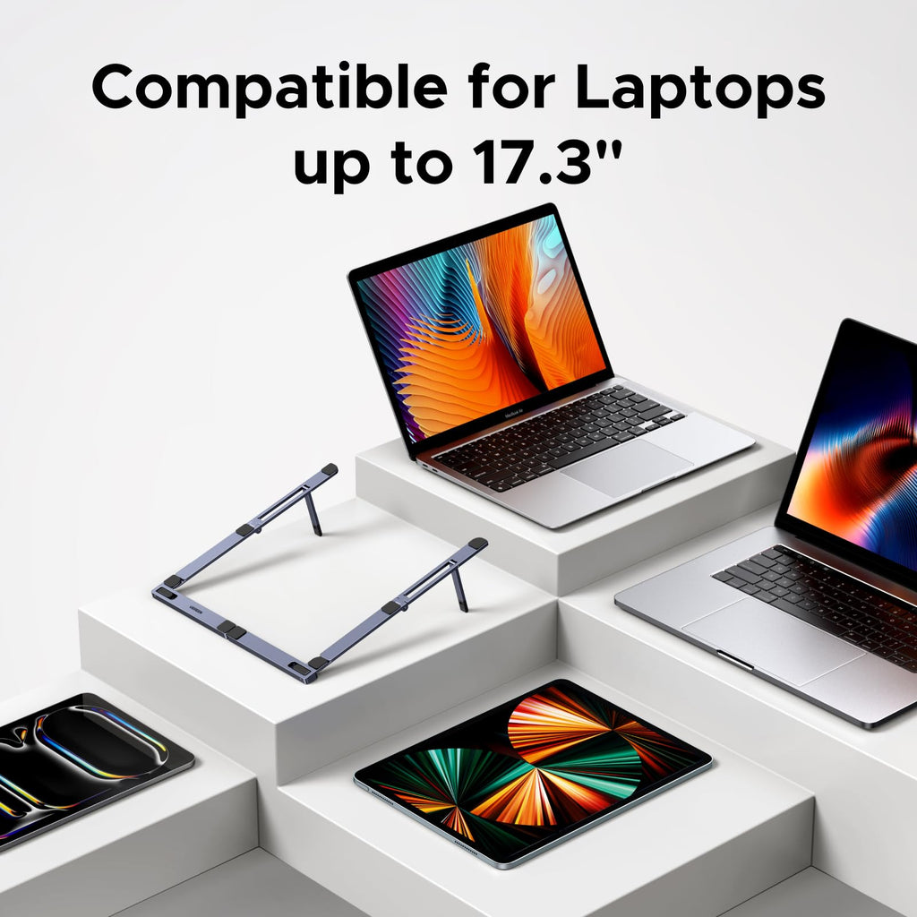 UGREEN Aluminum Laptop Stand for Desk, Foldable Ergonomic Laptop Riser with Anti Slip Silicone Pads, Portable Lap Desk Computer Holder for up to 17.3" Laptops, MacBook