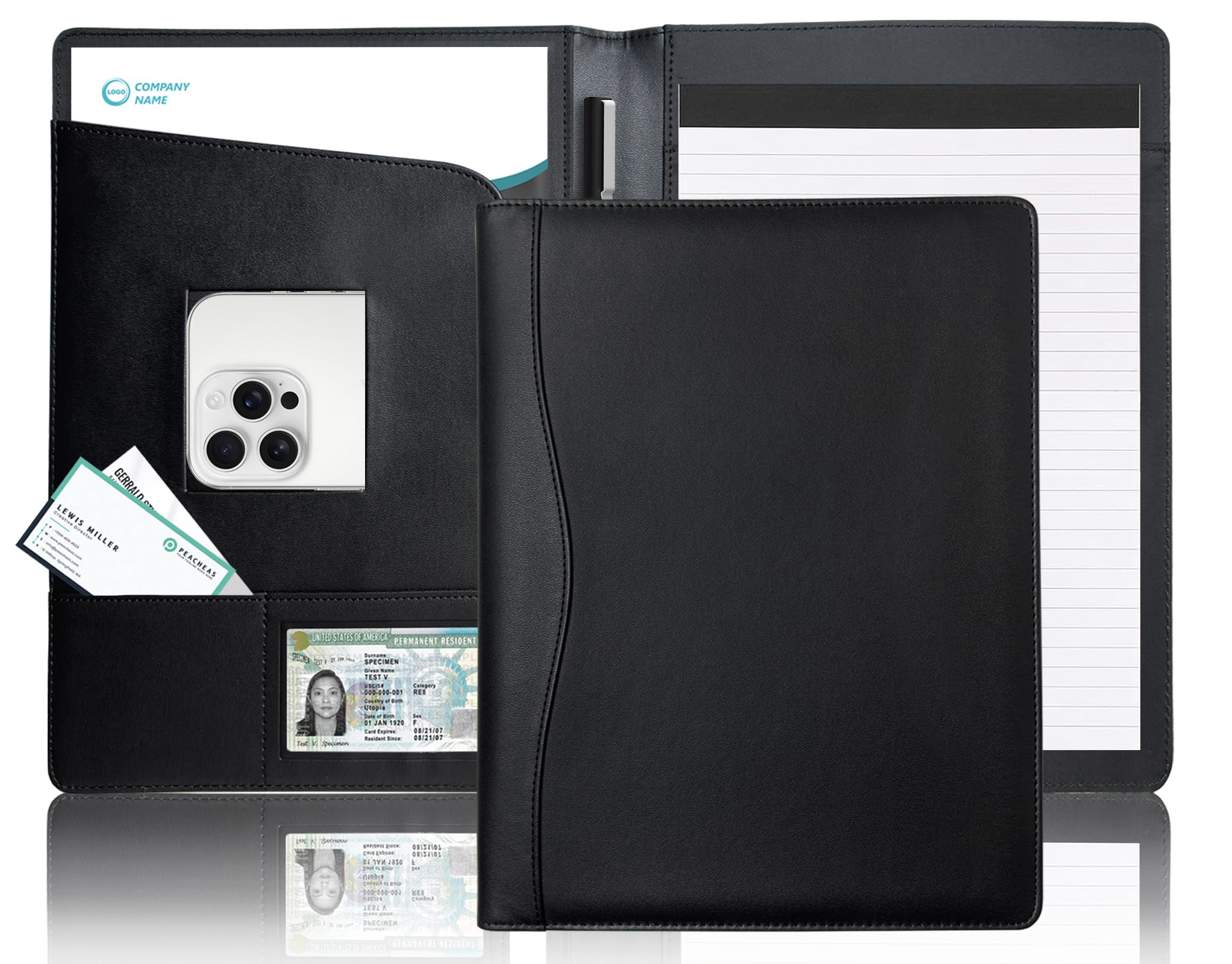 Padfolio Portfolio Organizer Legal Pad Holder Padfolio Folder Leather Portfolio Storage Clipboard Notepad with Cover for Letter Size A4 Writing Pad for Business and School Office