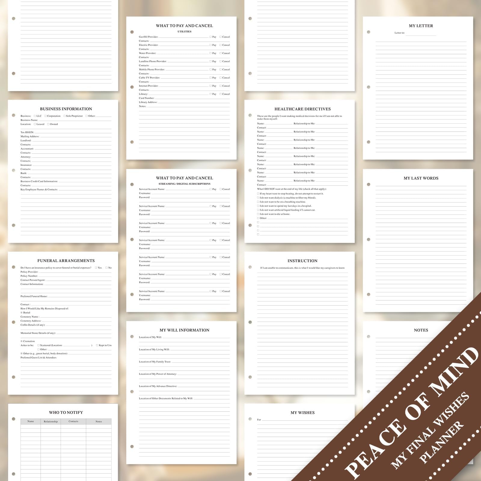 Lanpn End of Life Binder - 8.5x11, Final Wishes & Estate Document Folder with 8 Dividers & 10 Letter Size Binder Pockets, Death Planner Organizer, Before Death Life Plan When I Die Journal Book