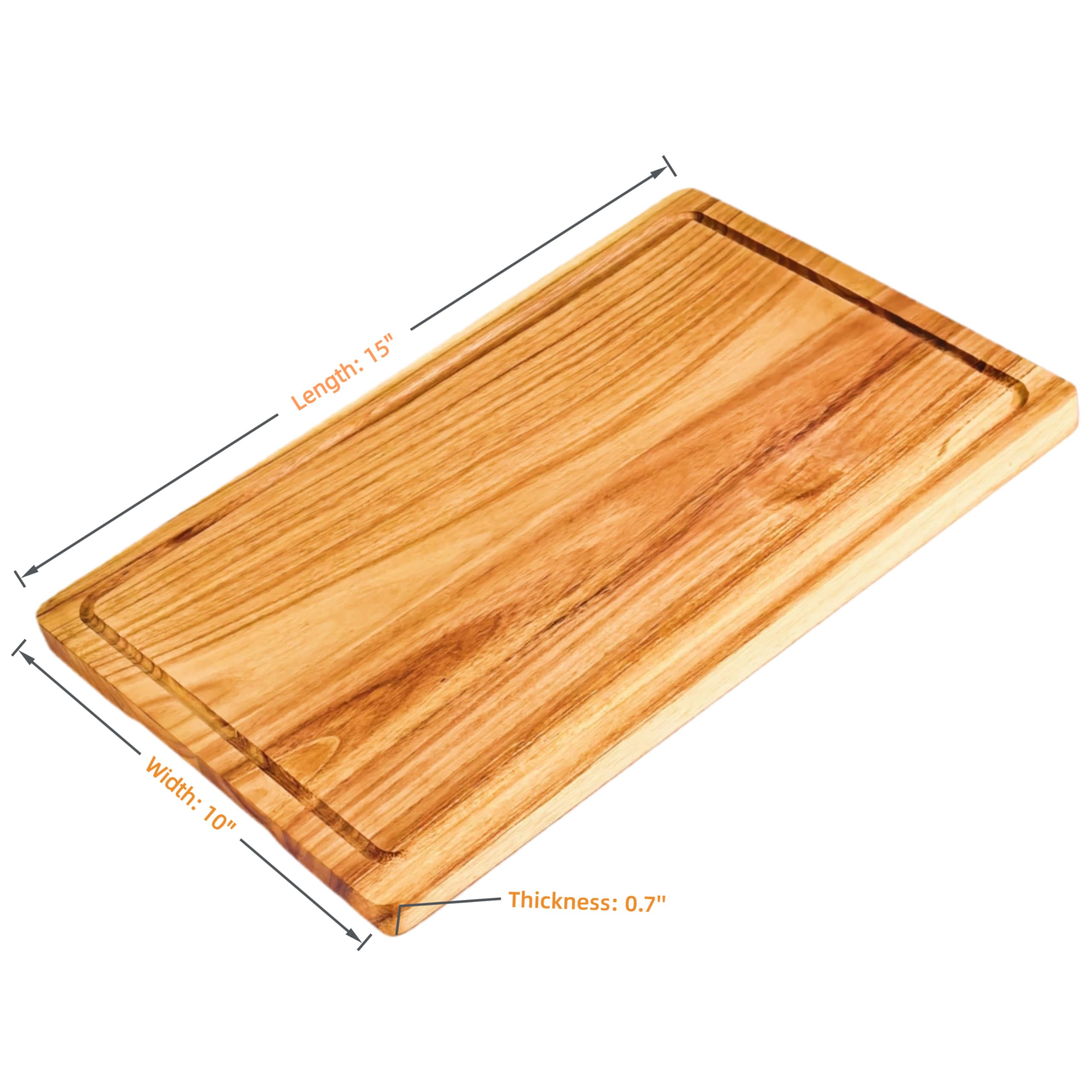 Wood Cutting Boards with Juice Groove (15'' x 10''), Acacia Wood Cutting Board for Kitchen, Wooden Cutting Board for Meat, Cheese, Fruits, and Vegetables (1, Acacia Wood Color, 15'' x 10'')