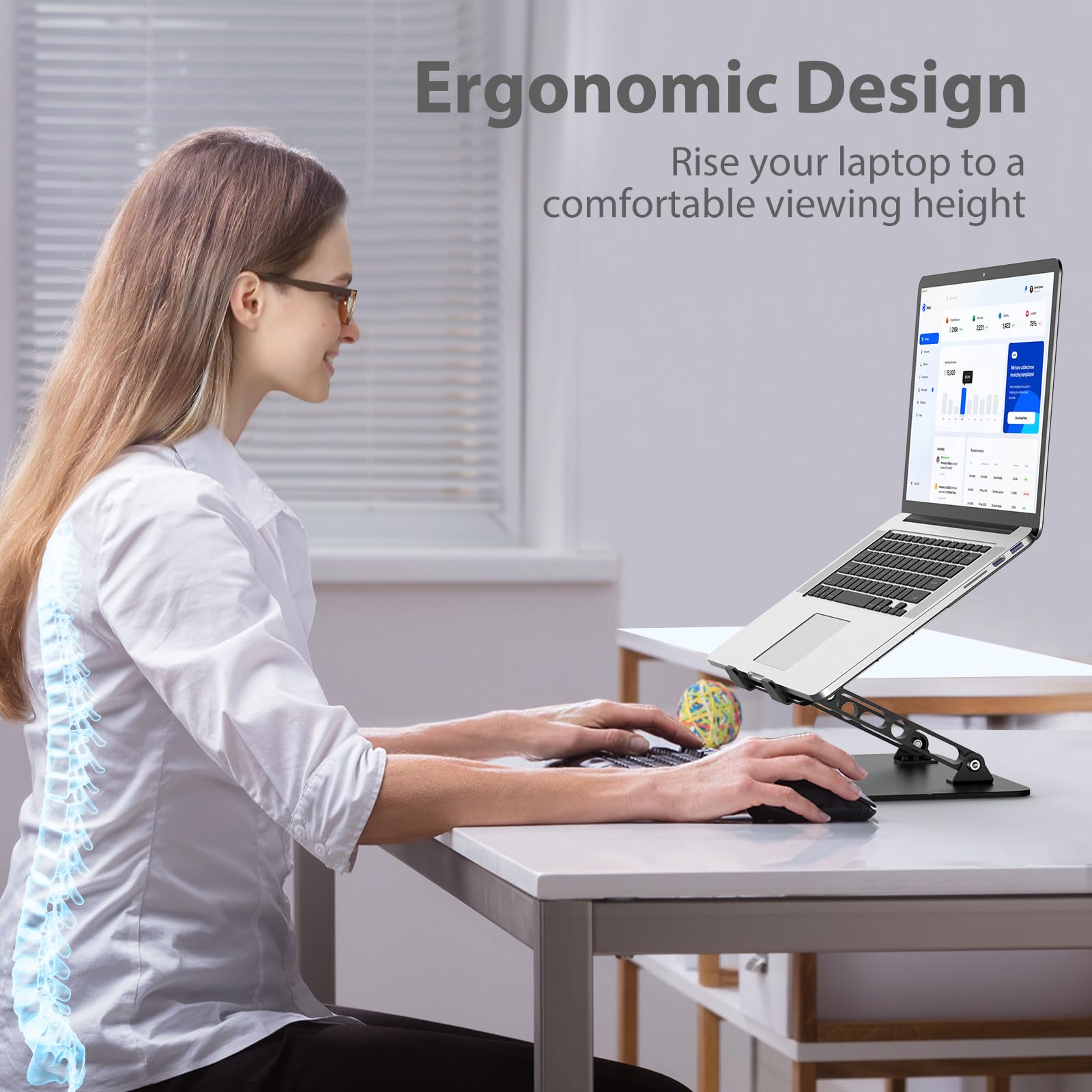 Gogoonike Adjustable Laptop Stand for Desk, Metal Foldable Laptop Riser, Portable Laptop Holder, Ventilated Cooling Computer Notebook Stand Compatible with 10-15.6” Laptops