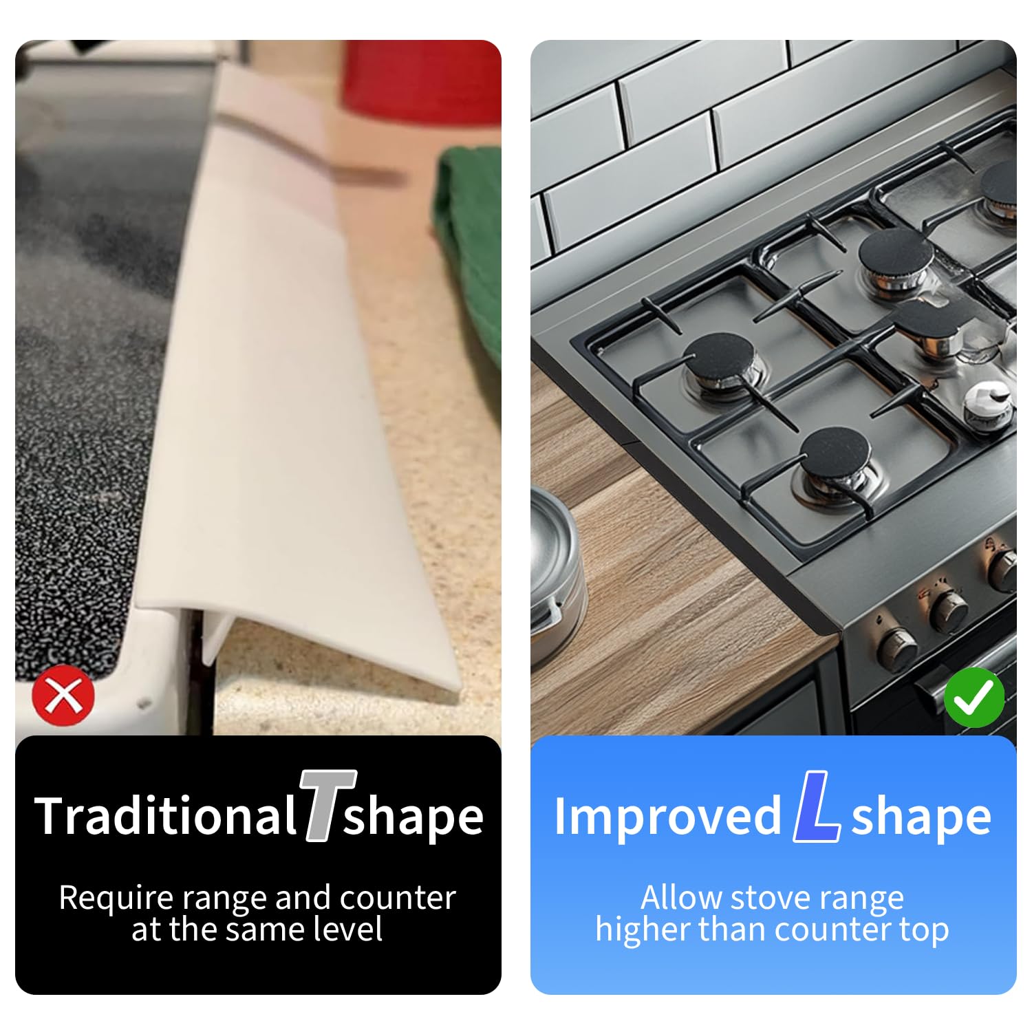 Stainless Steel Stove Counter Gap Cover (2 Pack, Black), Stove Gap Guard, Stove Gap Filler for Kitchen, Range Trim Kit, Heat Resistant with Easy Clean, Adjustable Length 13.8” to 27.5”