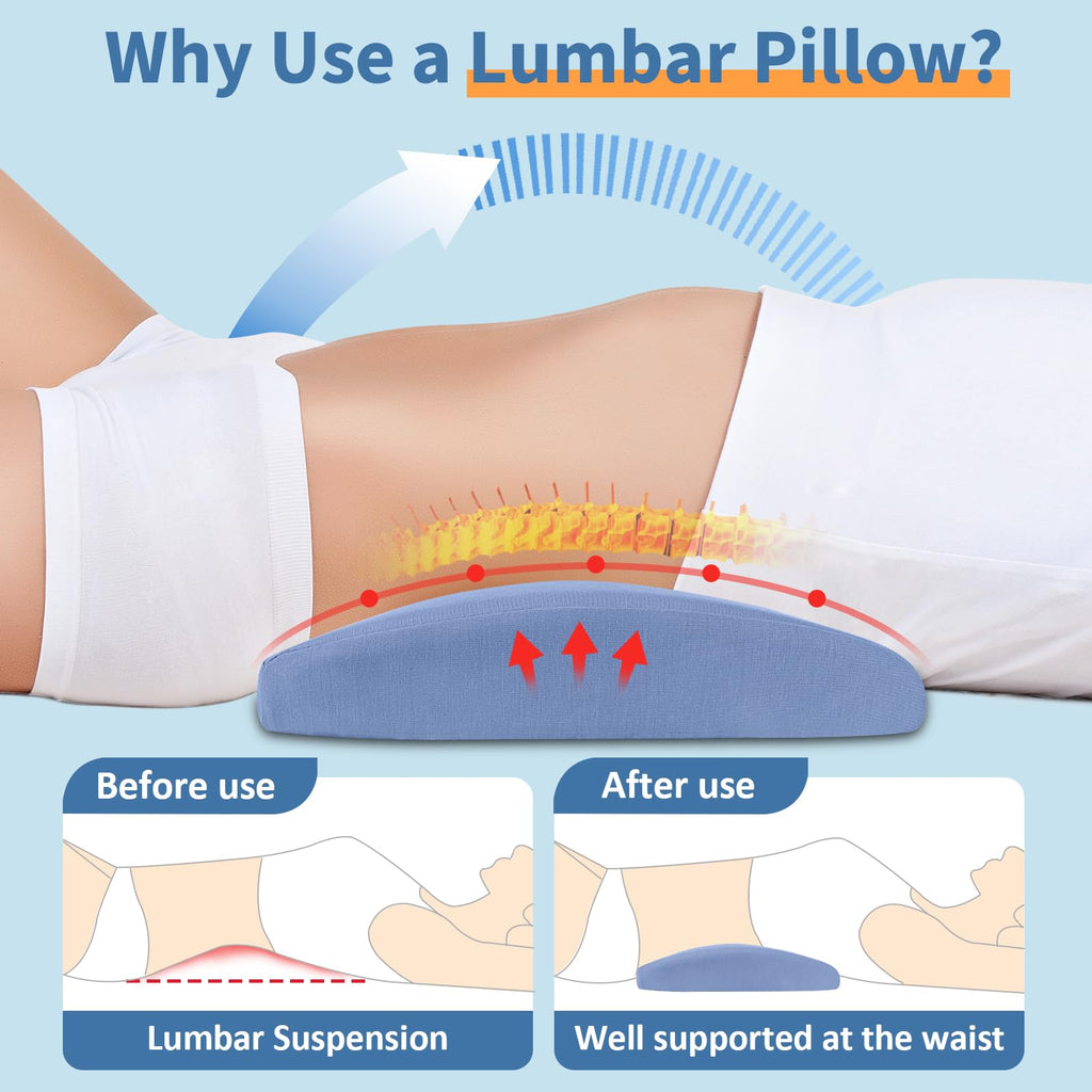 Lumbar Support Pillow for Sleeping – Lower Back Pain Relief Memory Foam Pillow with Cooling Gel for Side & Back Sleepers – Ergonomic Waist Pillow - Wedge Bolster Cushions for Bed, Car or Sofa