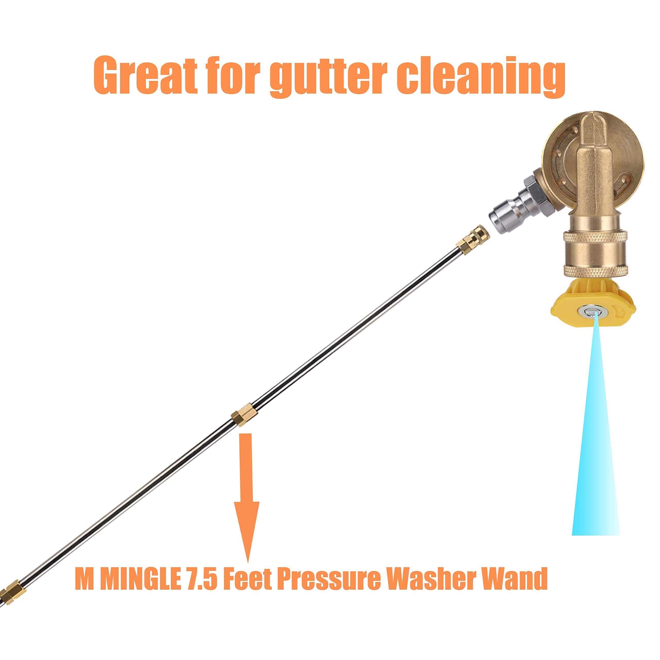 M MINGLE Gutter Cleaner Attachment, Pivoting Coupler for Pressure Washer Nozzle, 240 Degree Rotation, 1/4 Inch Quick Connect, 4500 PSI