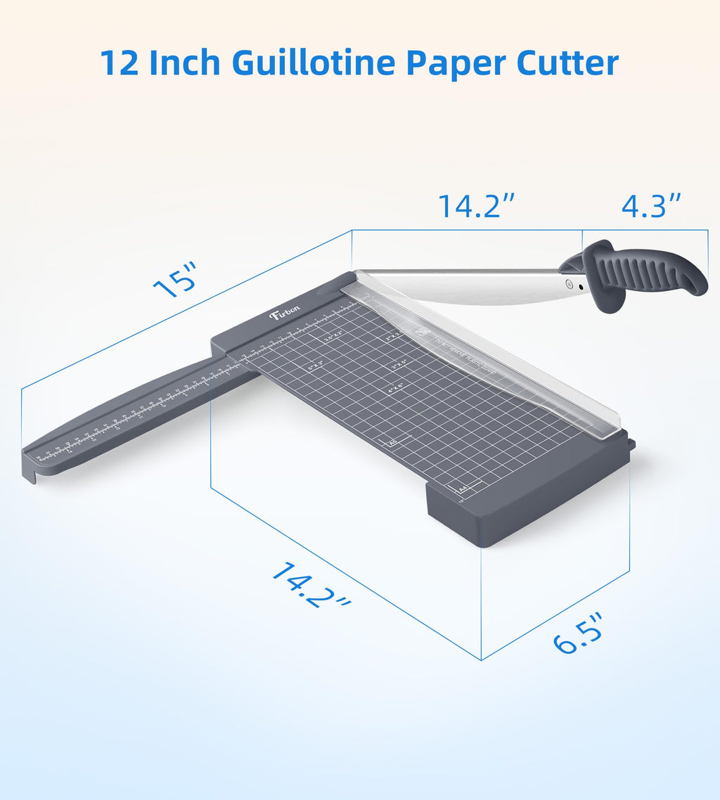 Firbon 12" Guillotine Paper Cutter with Hidden Ruler, Compact Heavy Duty 12-Sheet Capacity Trimmer for Cardstock, Photos, Scrapbooking, Office, Classroom, Studio (Gray)