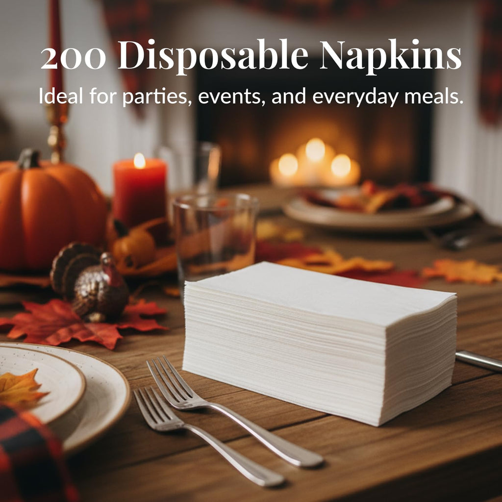 Prestee 200 Disposable Bathroom Napkins | Linen Feel Disposable Paper Hand Towels | Single-Use Cloth-Like Guest Towels | Dinner or Wedding Napkins (White)