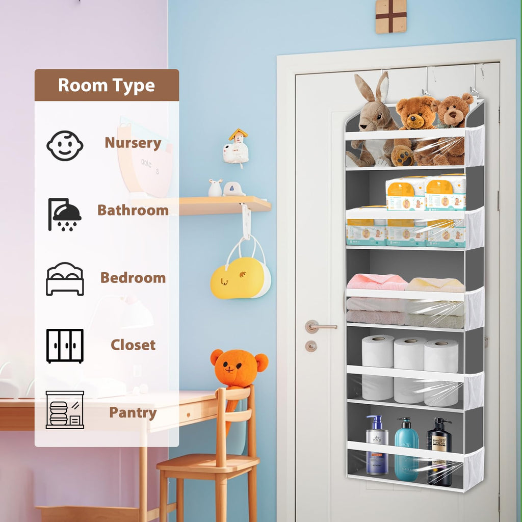 KYEVIS Over The Door Hat Rack for Baseball Caps, Hold up to 60 Hats Organizer Storage for Closet Wall, Clear Hanging Hat Holder with 10 Mesh Pockets