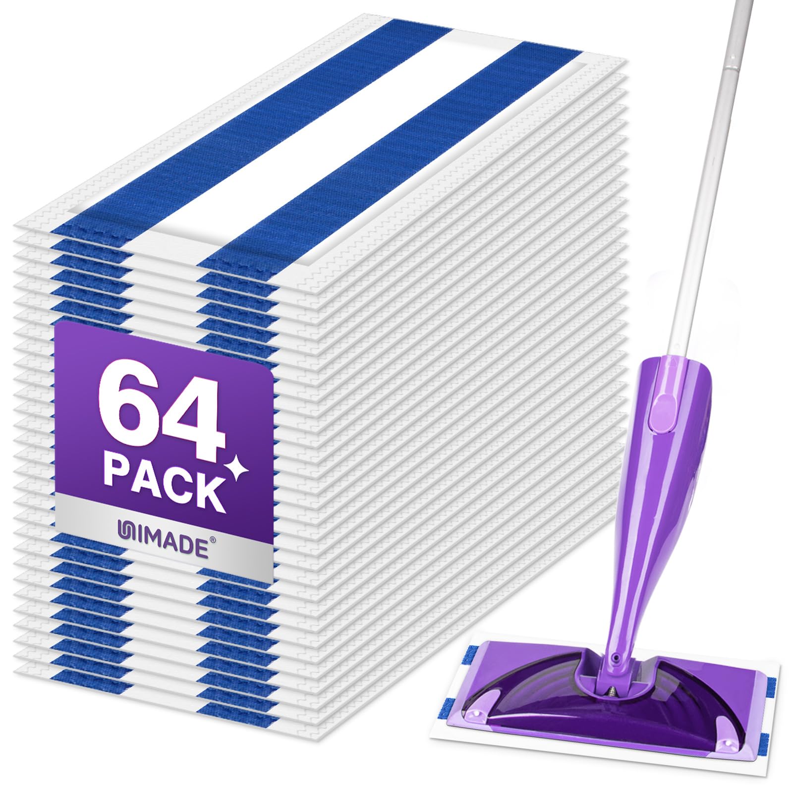 UNIMADE 64 Count Mop Pad Refill Compatible with Swiffer Wet Jet, Disposable Multi-Layers Mopping Pads for All Hard Surface, Especially Hardwood Floor, Super Absorbent Spray Mopping Pad Refills