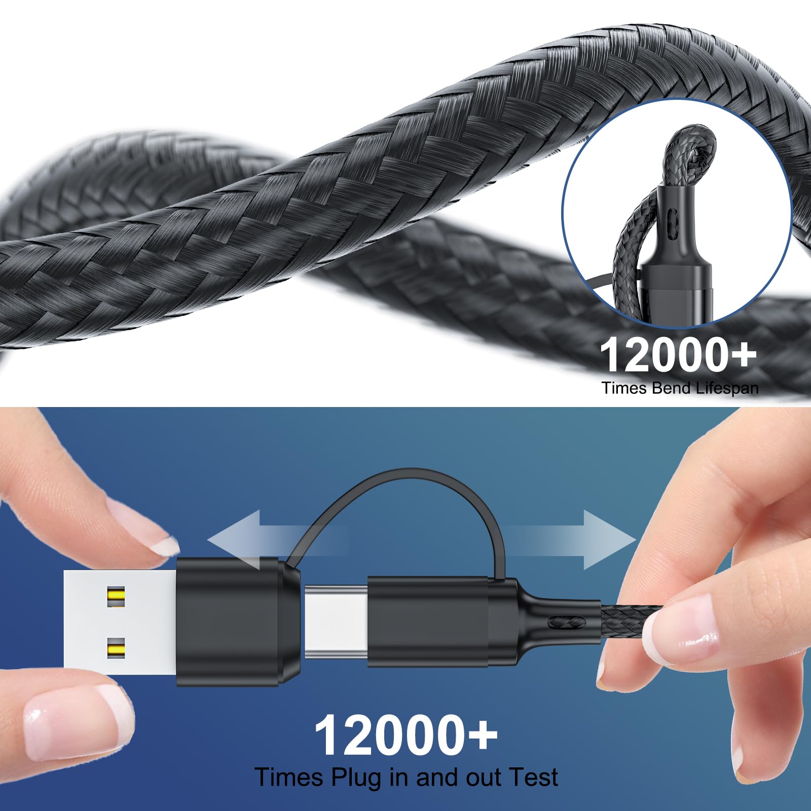 6 in 1 Multi Charging Cable 2Pack-6FT Multi USB Cable 3A Multi Charger Cable Braided Multiple Phone Charger Cable Universal USB A/C Charging Cord with 2*IP/Type C/Micro USB Port for Cell Phone/Tablets