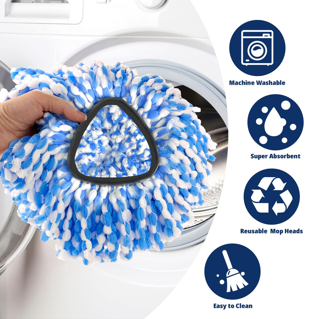 Spin Mop Head Refill, 6Pcs Rotating Triangle Replacement Pads, Microfiber, Washable, Reusable