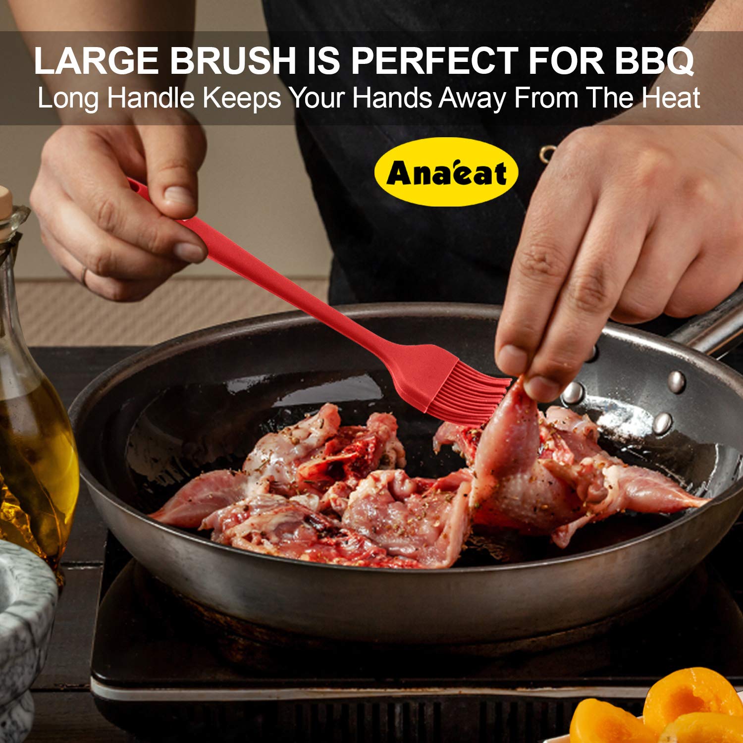 Anaeat High Heat Resistant Silicone Basting Pastry Brush Set of 5 - Hygienic One-Piece Design Spread Oil Butter for BBQ Grill Barbecue Baking Kitchen Cooking - BPA Free & Dishwasher Safe (10"+8")