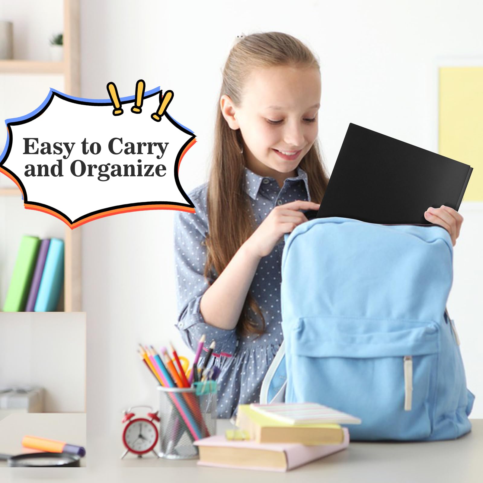 EEHZTSI 12-Pack Plastic Folders with Pockets and Prongs,2-Pocket Folders with 3 Fasteners, Poly Folders Holds 8-1/2" x 11" Paper for School/Office/Home (12, Black)