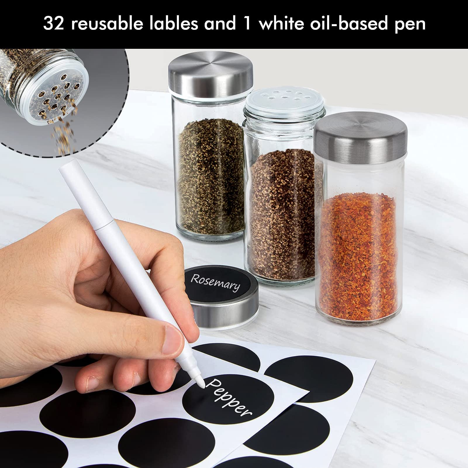 Spice Rack, Spice Rack Organizer for Countertop, Rotating Spice Rack with Jars, Spinning Spice Rack Shelf, Revolving Spice Rack for Kitchen (Black)