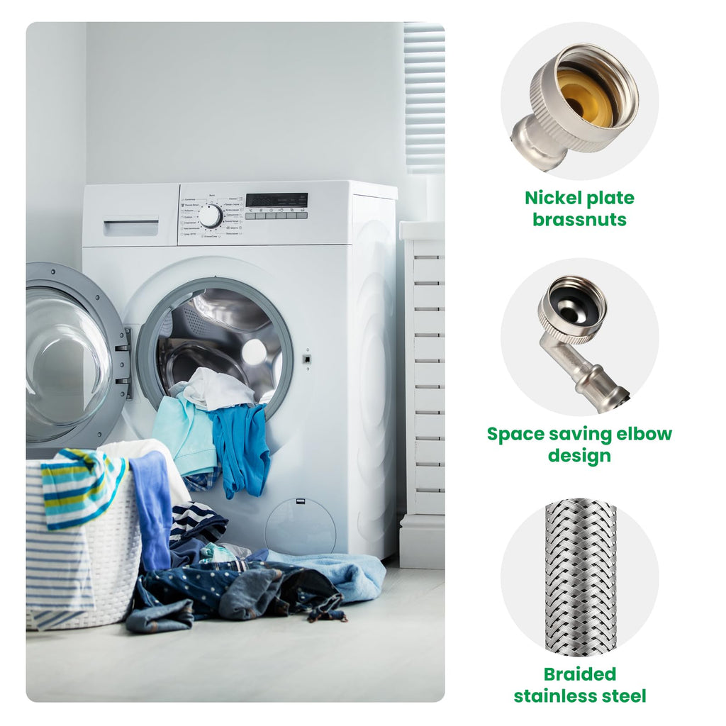 Watflow 4FT Steam Dryer Hose Installation Kit with 3/4" FHT 90 Degree 304SS Elbow Hose, 1ft Inlet Adapter and Y Connector,Fits All Normal Household Water Supply Lines