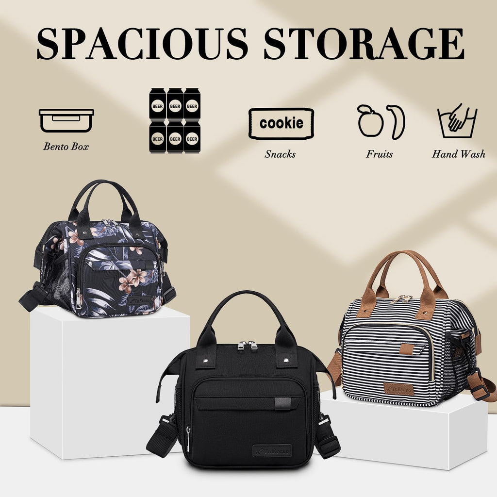 Black Lunch Bags for Women, Sac a Lunch Femme High Capacity Insulated Lunch Box for Work, Portable Lightweight Soft Cooler for Picnic Travel Road Trips