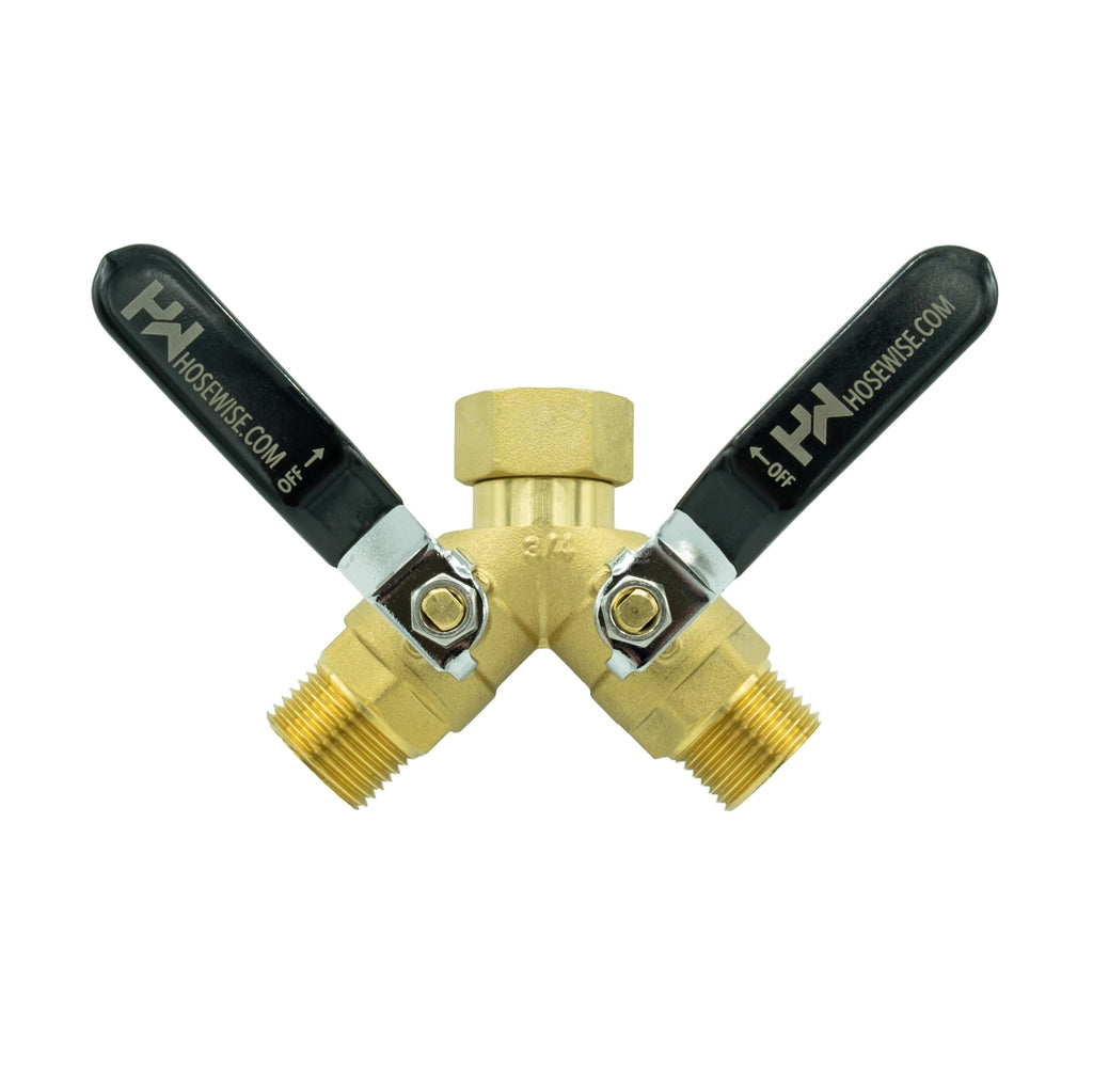 Hose Wise™ Premium Heavy Duty Garden Hose Y Valve Splitter 2 Way Long Handle 3/4" GHT