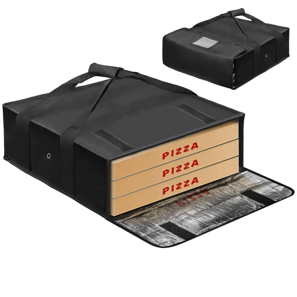 BOHEMIABY Pizza Bag for Large Pizza Warmer Bag, 20 X 20 in Food Carrier Insulated Bag, Reusable Pizza Bags with Label Window, Water Proof with Double Handle Black