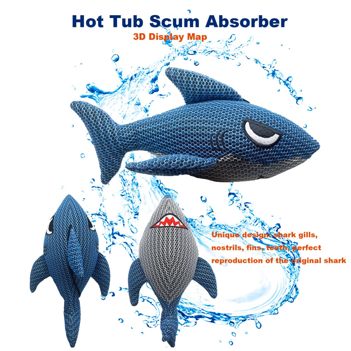 Hot Tub Scum Absorber Shark-1 Pack Hot Tub Cleaner Hot Tub Sponges，Keeps Water Clear for Adults Reusable Pool Scum Absorber