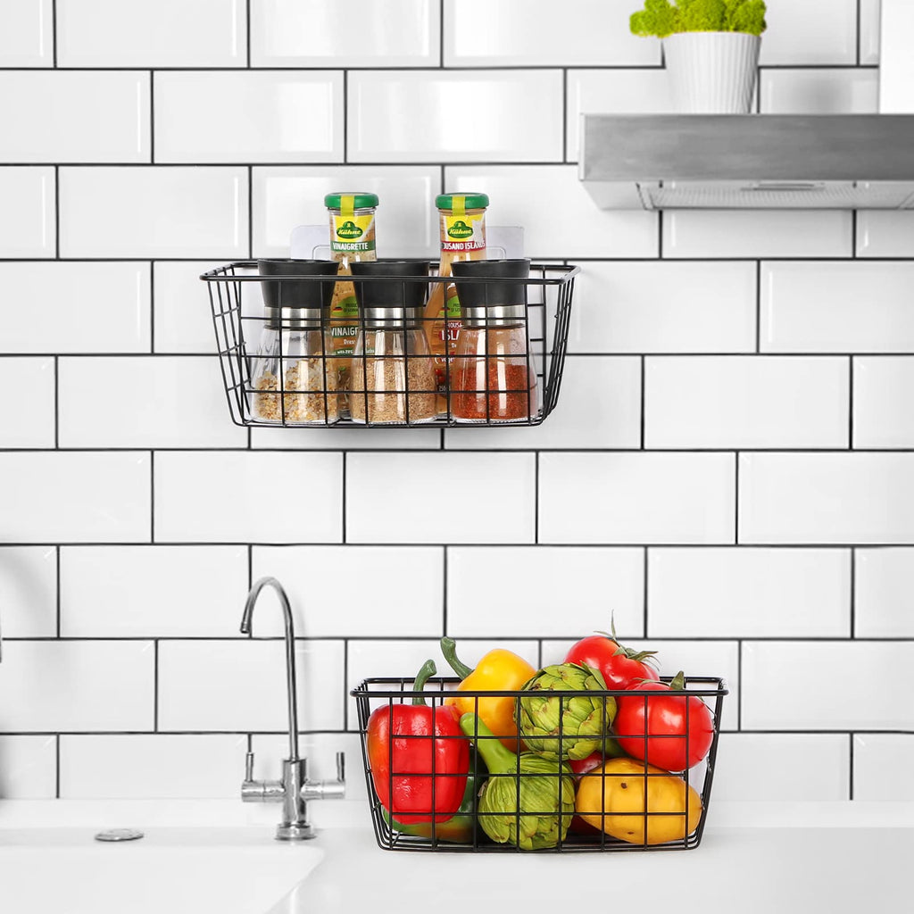 5 Pack Wire Storage Baskets, Hanging Wall Basket Premium Metal Storage Bin Organizer Basket for Home Office Kitchen Pantry Bathroom Countertop