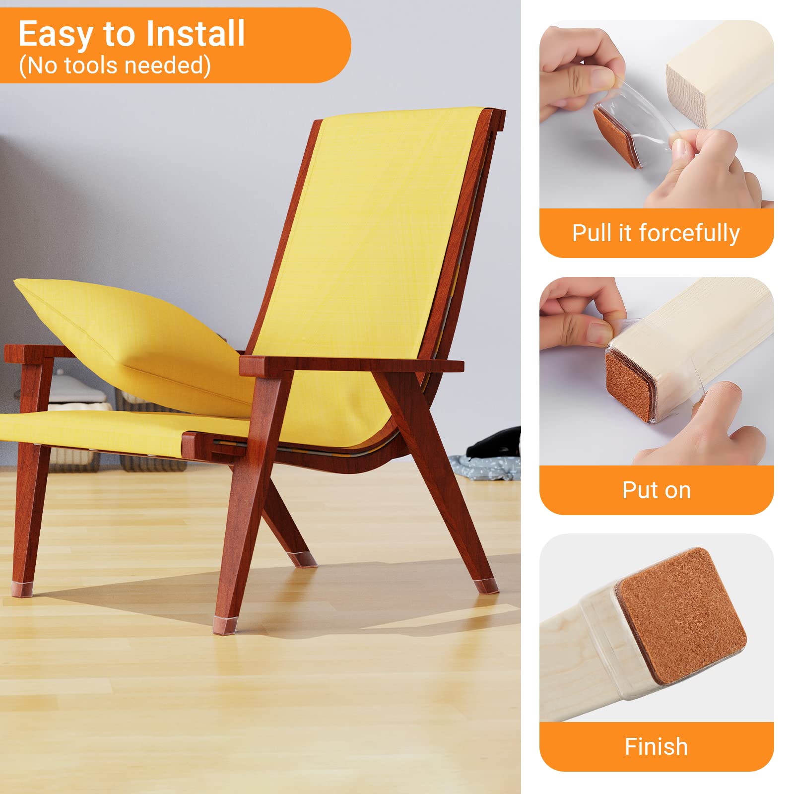 32PCS Square Chair Leg Floor Protectors, Felt Furniture Pads for Hardwood Floors, Chair Leg Protectors for Hardwood Floors, Anti Scratch Anti-Noise - Large Size