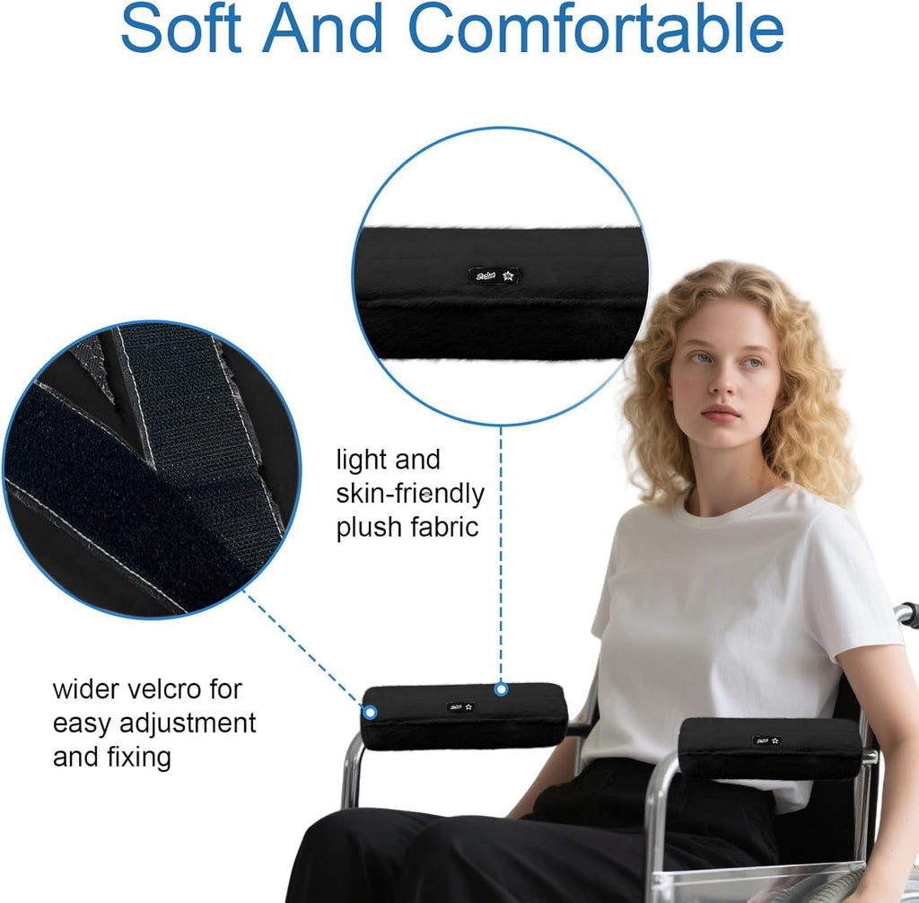 SPRING SEAON Wheelchair Armrest Covers 2 Pack Soft Memory Foam Wheelchair Armrest Pads Wicking Washable for Office Transport Chair(Black)