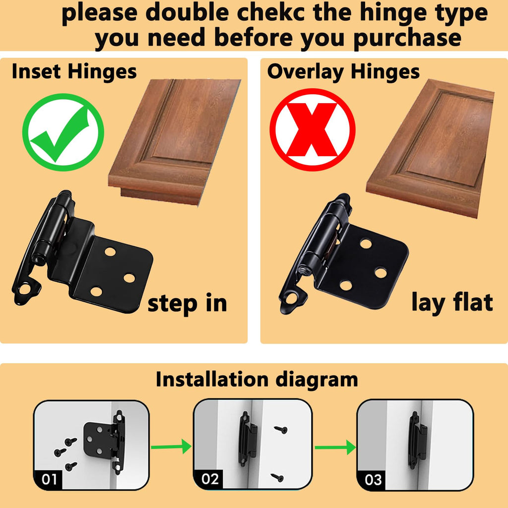 16 Pack Cabinet Hinges for Kitchen Cabinets,3/8" Inset Cabinet Hinge Self Closing Kitchen Cabinet Door Hinges Black Kitchen Cabinet Door Hinges with Screws(8 Pairs)