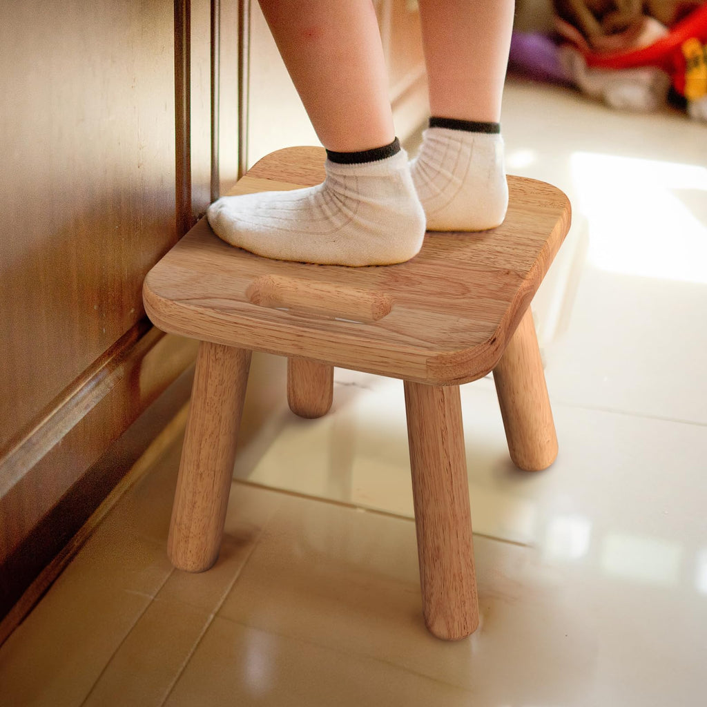SEEMINES Small Wooden Step Stool,100% Solid Wood Stool with Non-Slip,300lb Load-Bearing Square Step Stool for Bathroom Kitchen Bedroom Living Room Plant Stools (Natural Wood Color)