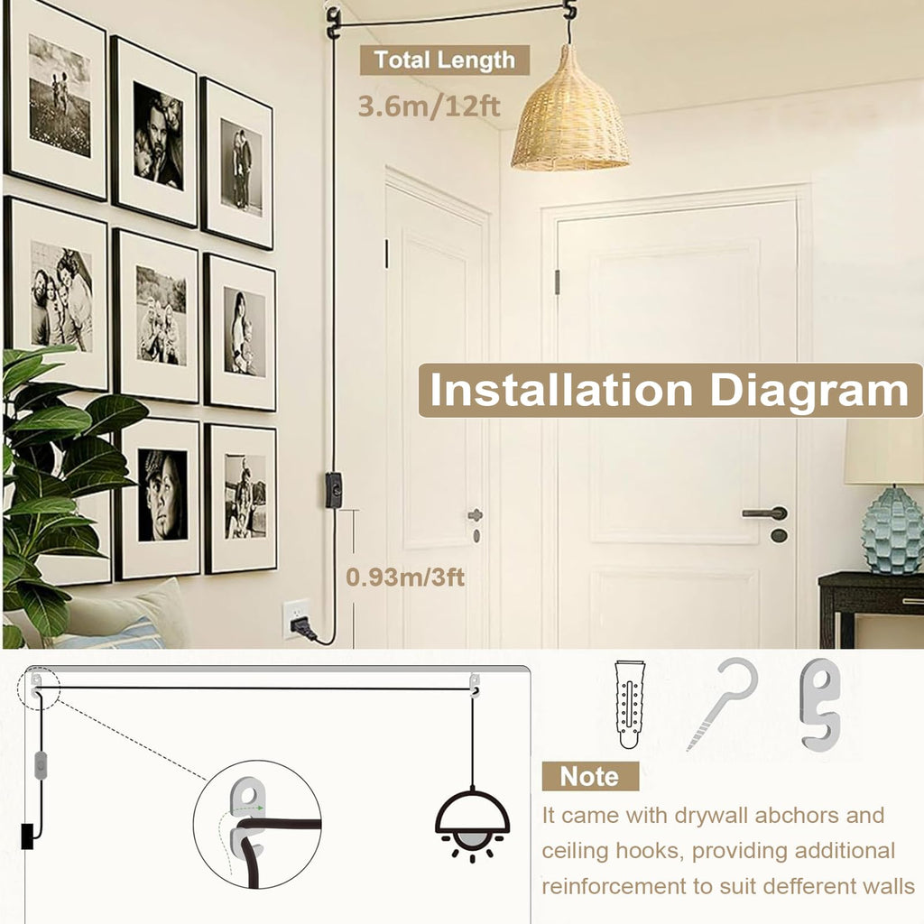 2 Pack Hanging Extention Light Cord (E26/E27 Light Socket with Cord) with On/Off Switch Button, Pendant Lamp Cord for Kitchen, Bedroom, Plant Growth Light