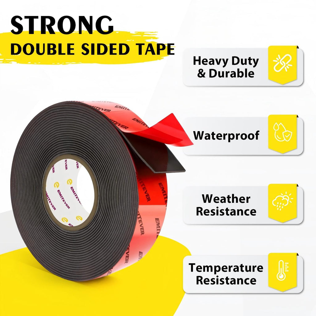 EMITEVER Heavy Duty Double Sided Tape, 1 Inch x 16.4FT Acrylic Foam Mounting Tape, Two Sided Adhesive Tape, Waterproof & Strong Double Stick Tape for Walls, Automotive, Home Office Decor